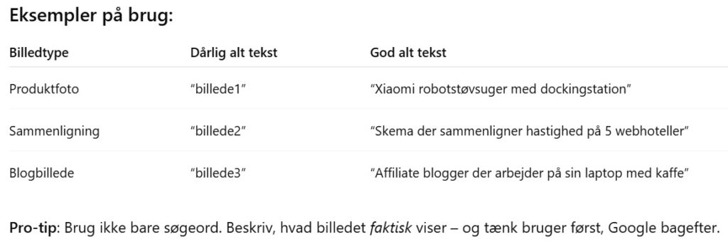eksempler på alt tekster